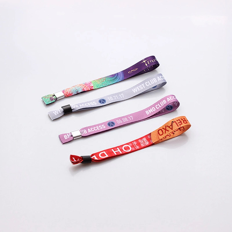 Slide lock customized printed polyester fabric colorful wristband