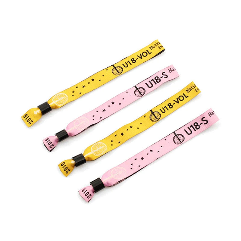 Promotional polyester woven fabric event wristband plastic closure