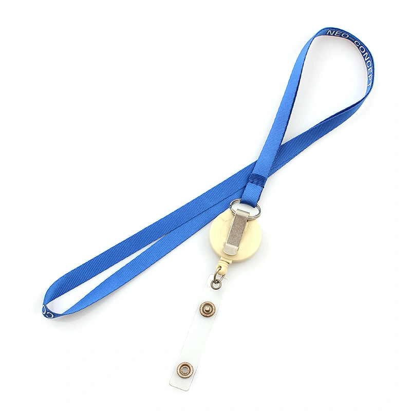 Customized logo badge reel retractable sky blue lanyard necklace