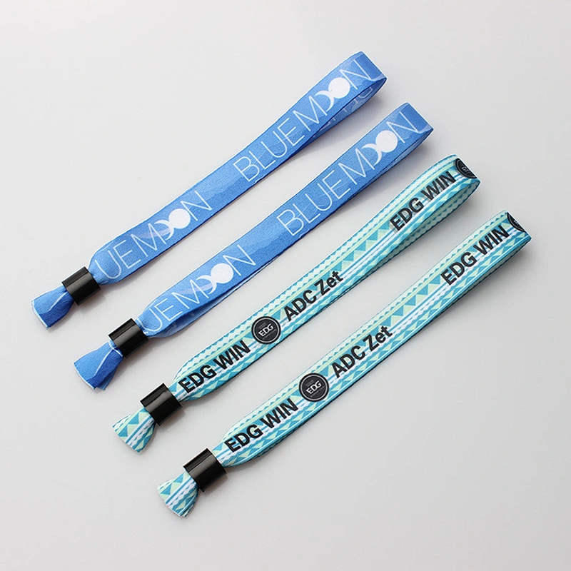 Adjustable Custom Cloth Event Logo Polyester Fabric Concert Wristbands With Buckle