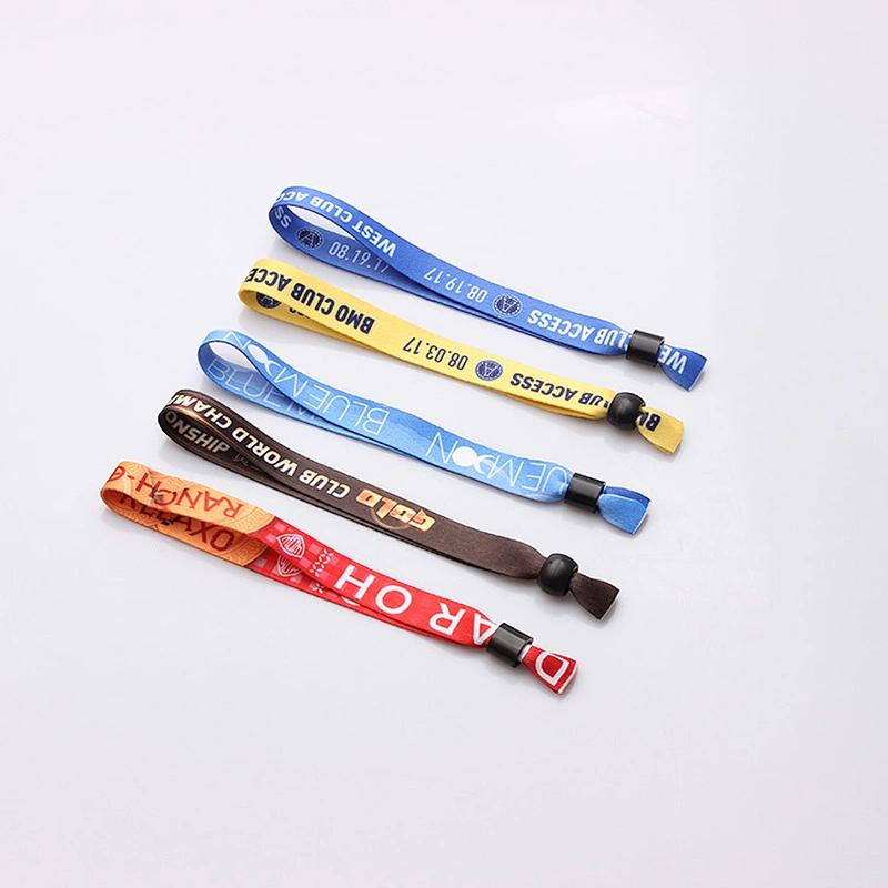 Slide lock customized printed polyester fabric colorful wristband