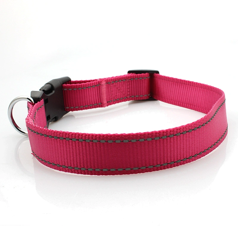 Personalized nylon reflective pink pet walking dog collar