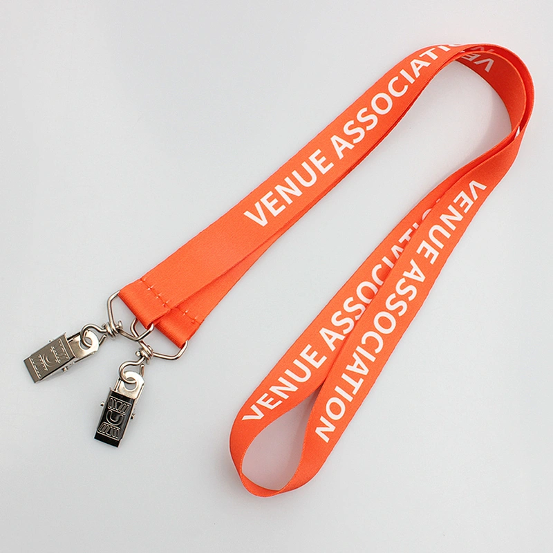 Eco-friendly polyester bulk double clip lanyard