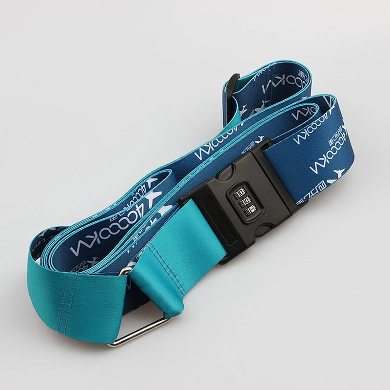 Cheap Polyester Printed Custom Logo Travel Luggage Belt With Plastic Coded Lock