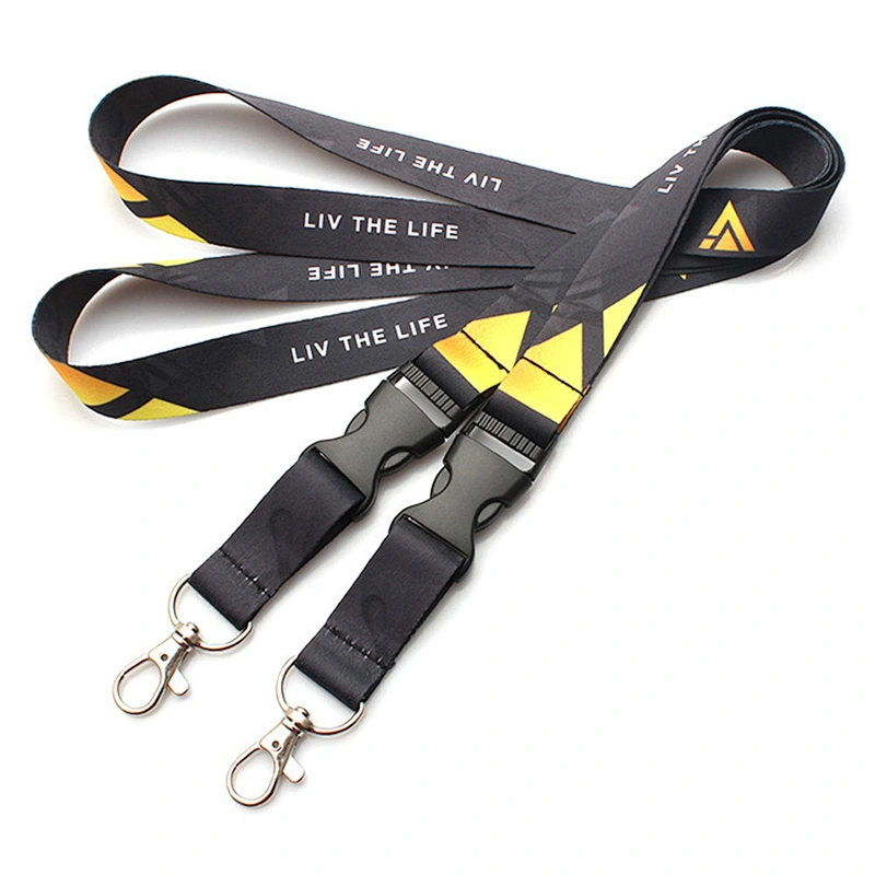 Custom heat transfer printed polyester neck lanyard with metal snap hook and detachable buckle