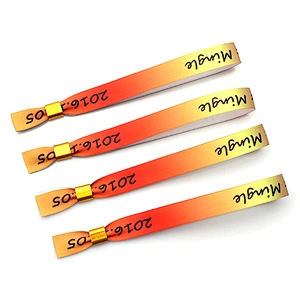 Hot selling customized logo polyester ribbon wristband with plastic lock