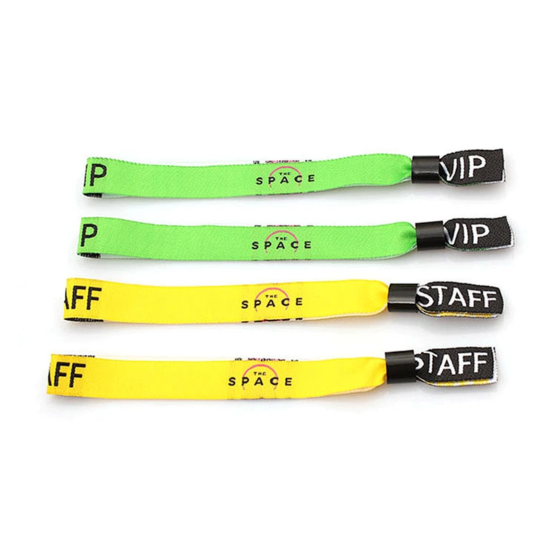 Festival concerts woven fabric wristband with one way plastic slider