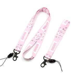 High quality heated transfer keychain neck strap pink cute lanyards for keys custom