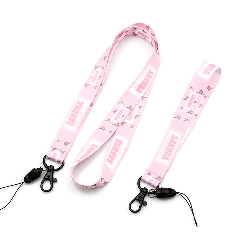 High quality heated transfer keychain neck strap pink cute lanyards for keys custom