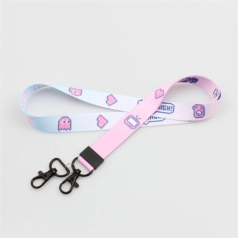 High quality heated transfer keychain neck strap pink cute lanyards for keys custom