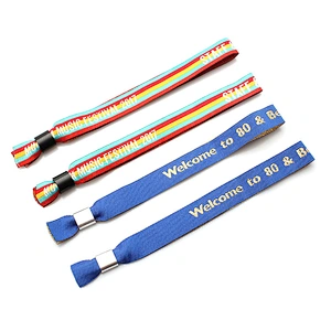 Cheap festival stain plastic clip woven disposable wristbands