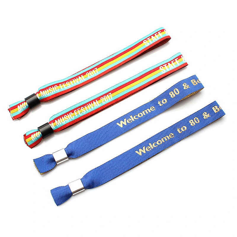 Cheap festival stain plastic clip woven disposable wristbands