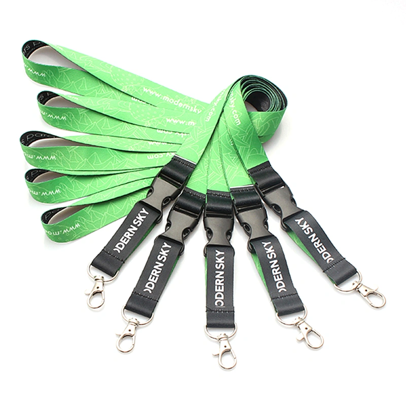 Custom heat transfer printed polyester neck lanyard with metal snap hook and detachable buckle