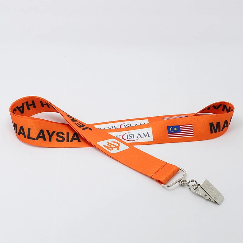 High quality factory supply polyester organe lanyard with good metal hook