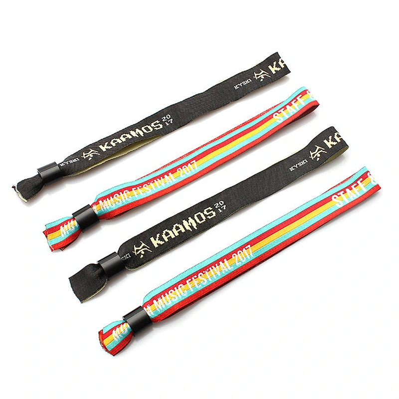 Cheap festival stain plastic clip woven disposable wristbands