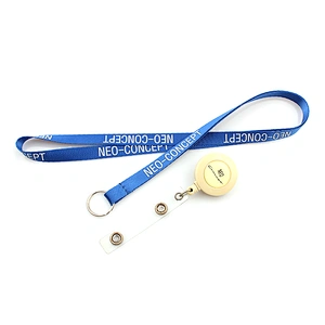 Customized logo badge reel retractable sky blue lanyard necklace