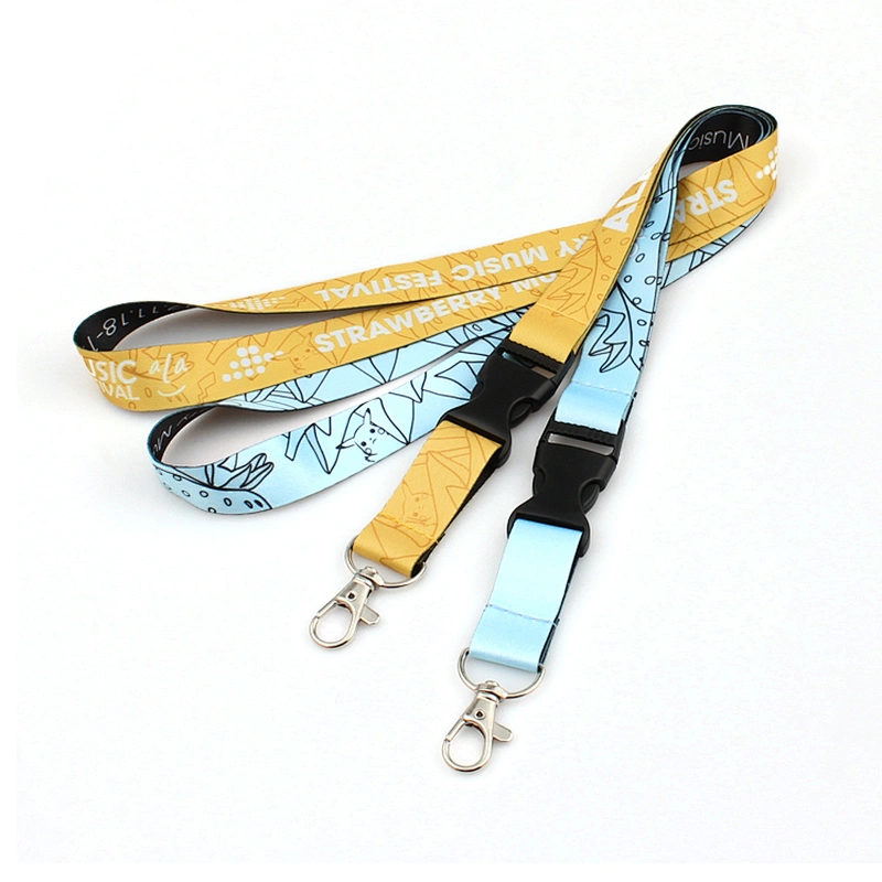 Cheap polyester plain lanyard with metal hook and breakaway buckle