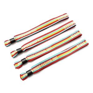 Cheap festival stain plastic clip woven disposable wristbands