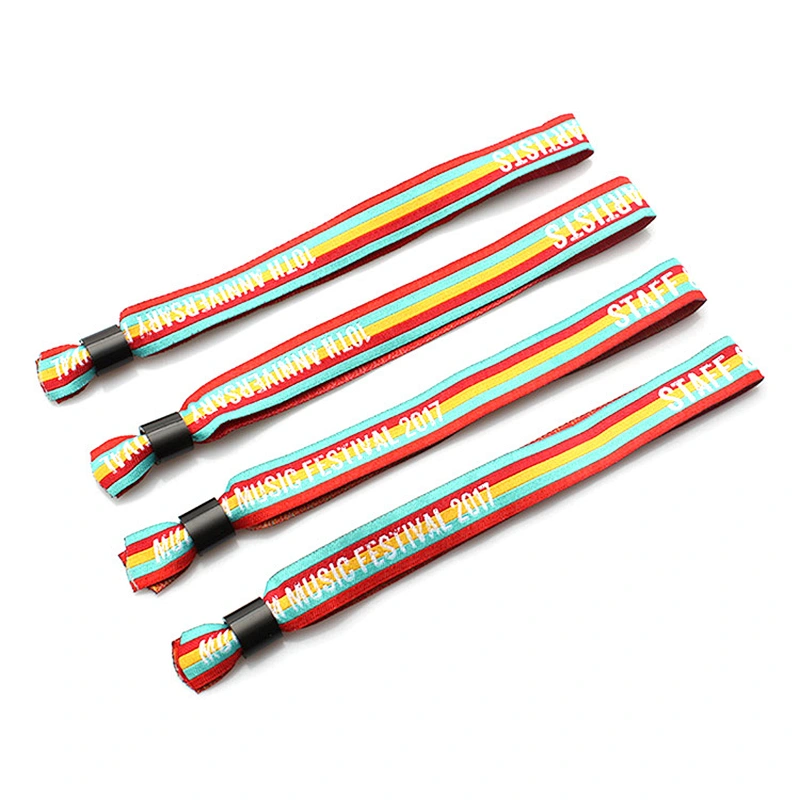 Cheap festival stain plastic clip woven disposable wristbands