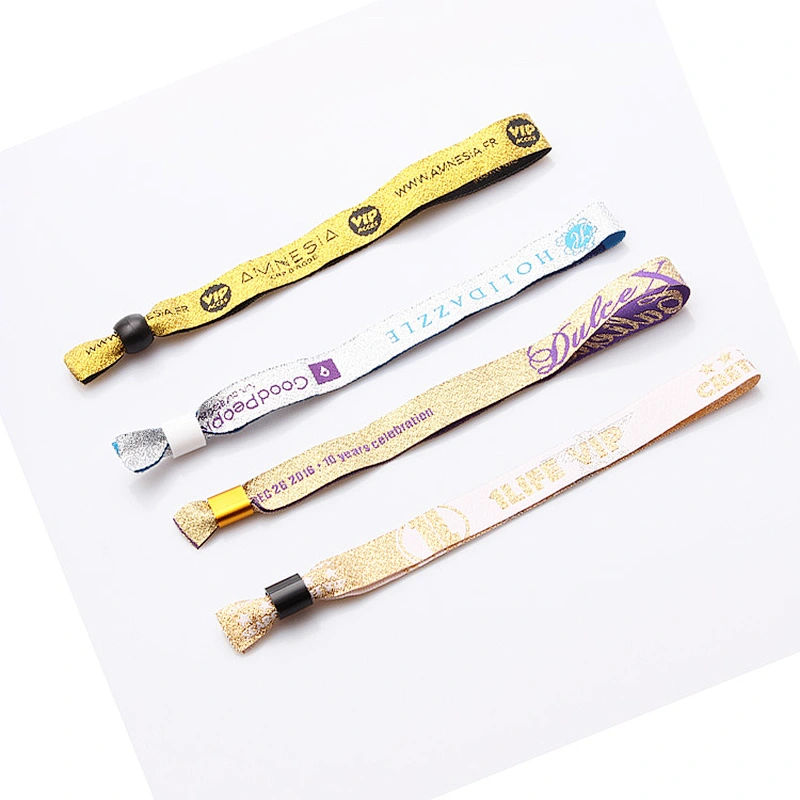Promotion Custom Festival Woven Fabric Gold Wristbands For Concert