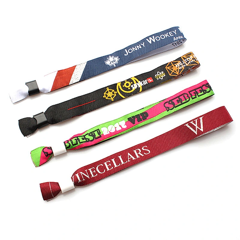 One Time Use Woven Club Rfid Elastic Wristband With Plastic Slider