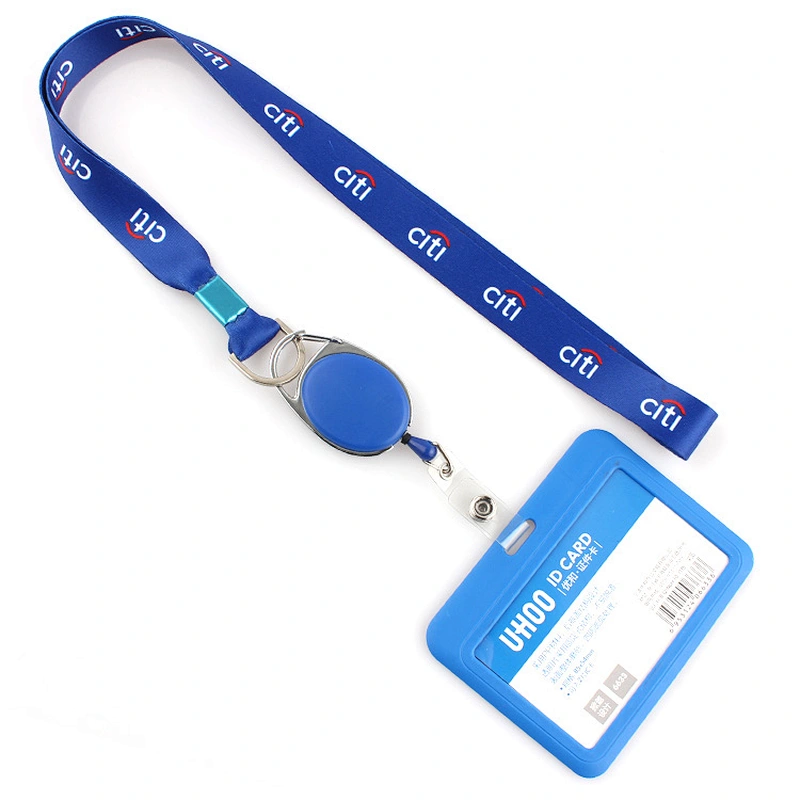Cheap custom high quality sublimation polyester neck lanyard with round plastic retractable badge reel holder