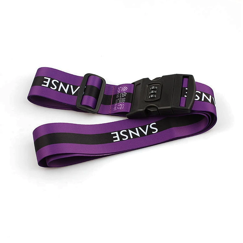 Cheap Polyester Printed Custom Logo Travel Luggage Belt With Plastic Coded Lock