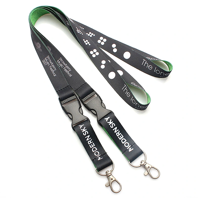 Custom heat transfer printed polyester neck lanyard with metal snap hook and detachable buckle