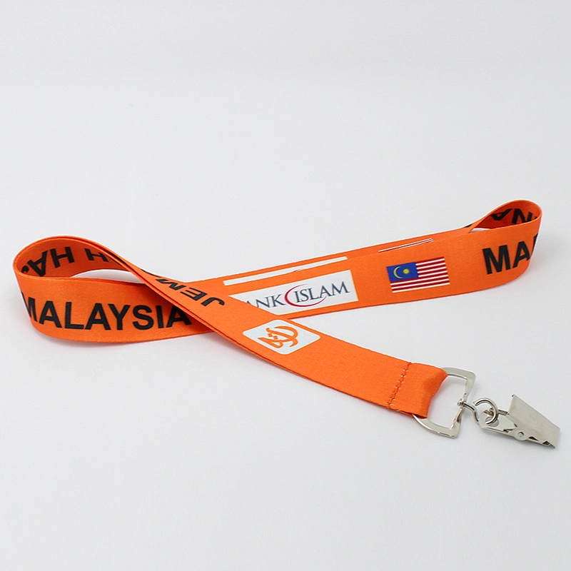 Cool design custom logo festival event staff wear polyester alligator clip stain lanyard