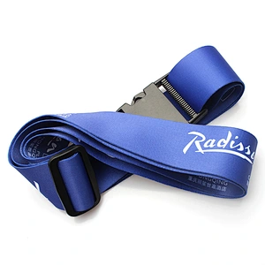 Custom logo safety adjustable polyester luggage belt with plastic hook