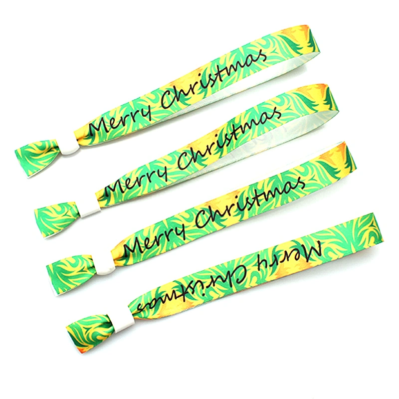 Hot selling customized logo polyester ribbon wristband with plastic lock