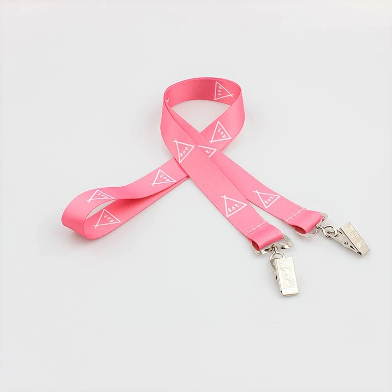 Custom high quality printed logo neck lanyard with double clip