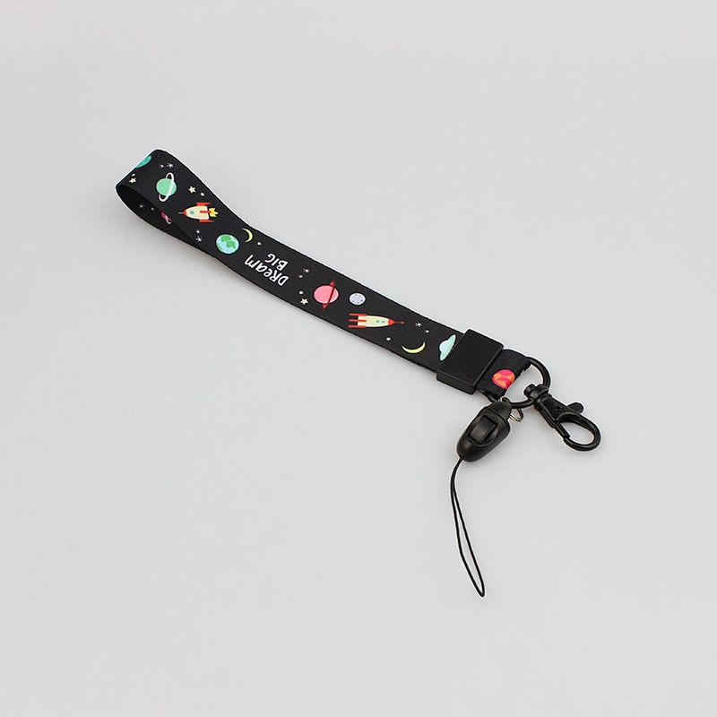Cheap custom printing short wrist polyester cellphone and keychain lanyard