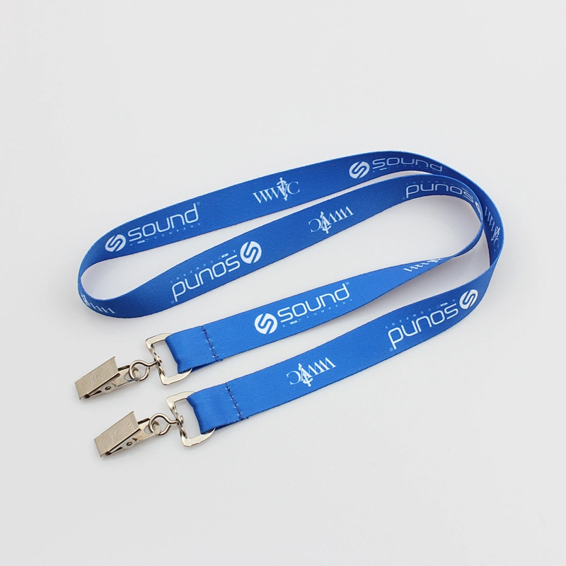 Custom high quality printed logo neck lanyard with double clip