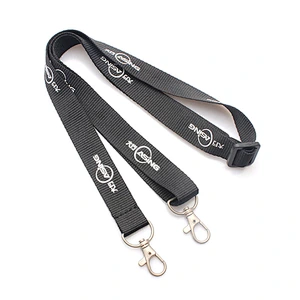 Wholesale exhibition polyester silk screen lanyard with double metal clips