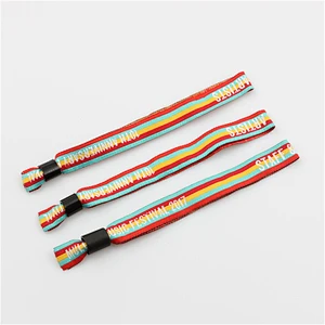 Disposable custom fabric plastic hook woven wristband for event