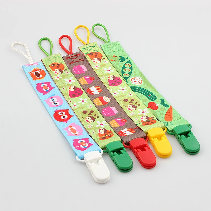 Custom high quality baby born cute dummy saver strap with plastic clip