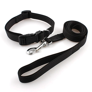 Hot sale durable customized reflective black dog collar and leash