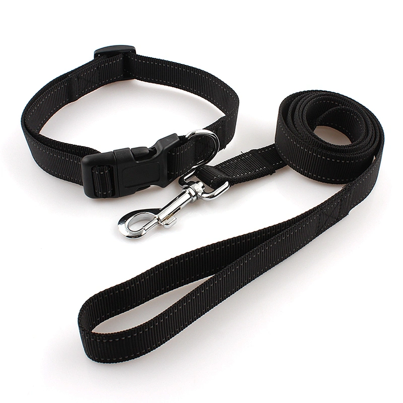 Hot sale durable customized reflective black dog collar and leash