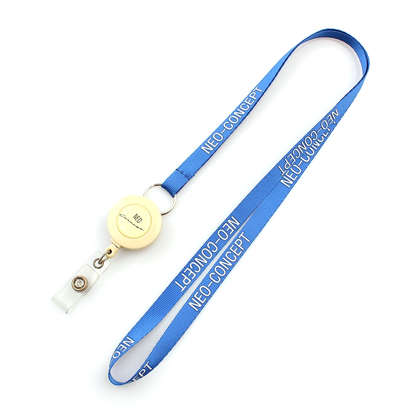 Customized logo badge reel retractable sky blue lanyard necklace