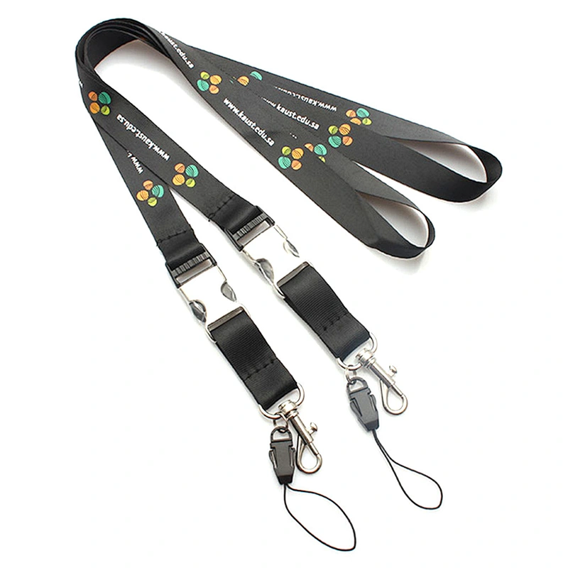 Colorful neck polyester customized design lanyards with metal breakaway buckle