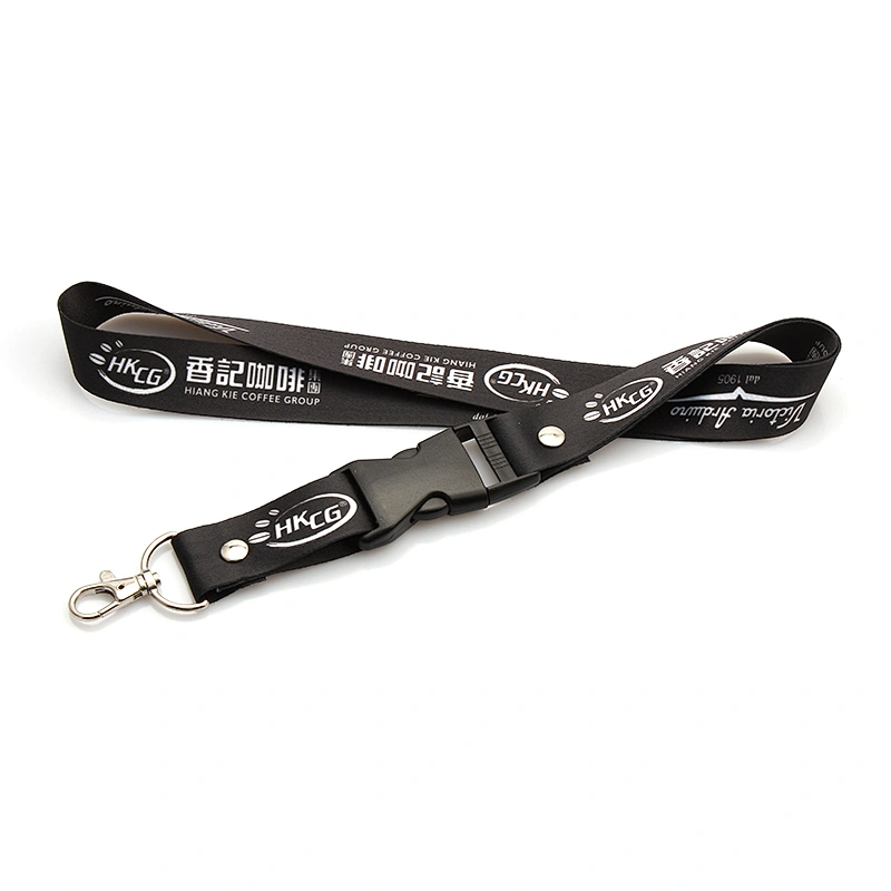 Colorful neck polyester customized design lanyards with metal breakaway buckle