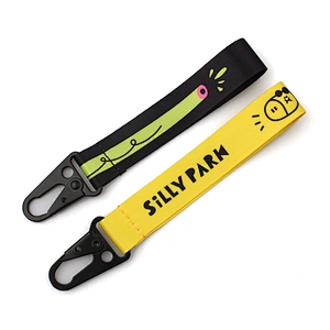 Cheap custom printing short wrist polyester cellphone and keychain lanyard