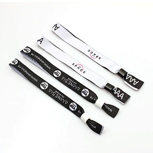 Custom friendship black woven polyester bracelet with white plastic hook