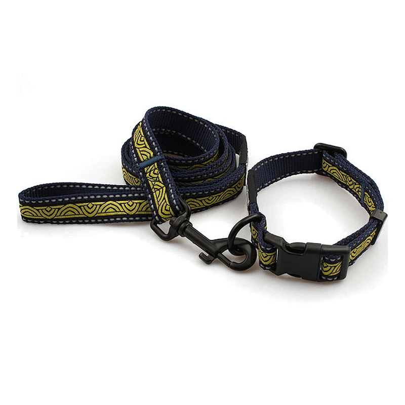 Custom dog polyester woven pet dog collar and leash set