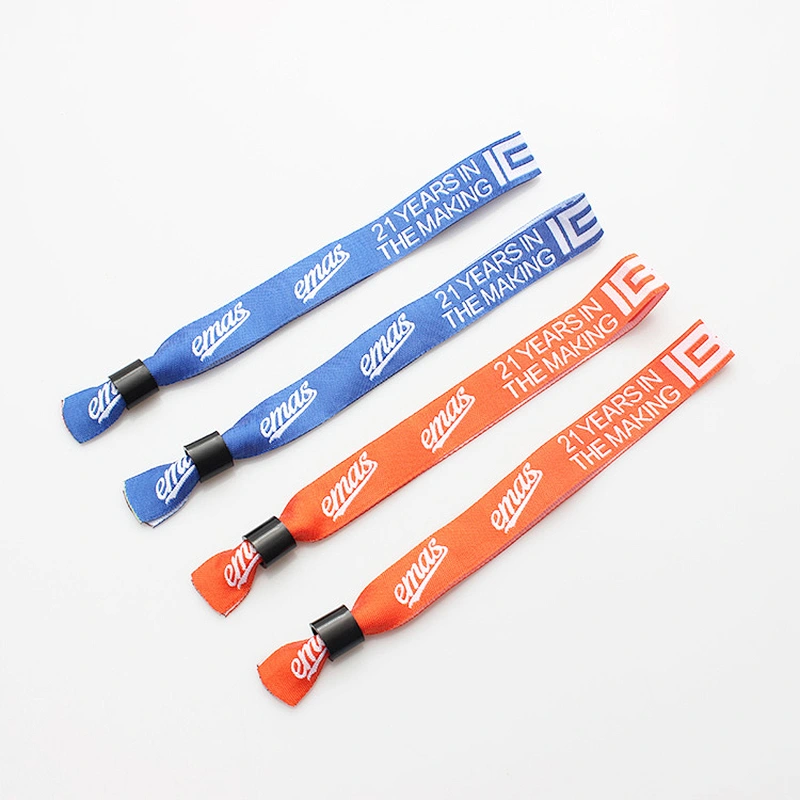 Free sample cheap customized polyester wristband with metal ring