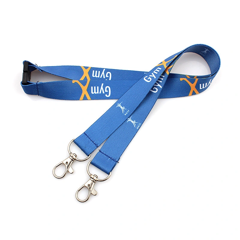 Customized logo sublimation rush lanyard with double bulldog clip