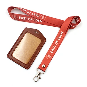 Custom logo neck lanyard with pu card holder