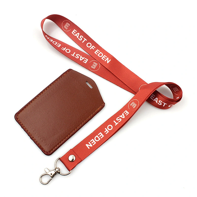 Custom logo neck lanyard with pu card holder
