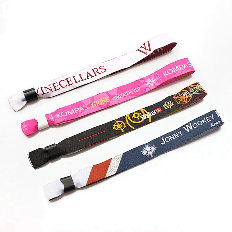 One Time Use Woven Club Rfid Elastic Wristband With Plastic Slider